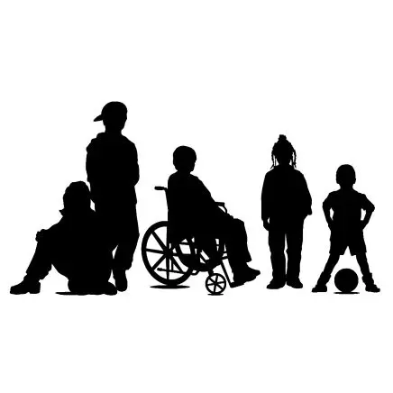 Silhouette image of a group of five children
